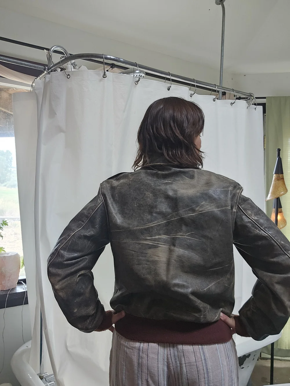 Banana Republic Distressed Vintage Brown Leather Bomber Jacket